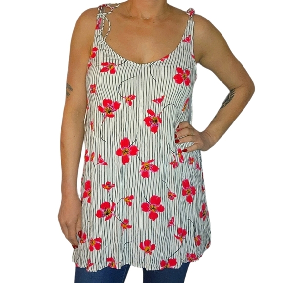 Billabong Floral Dress Size Small Grey Striped Tank Top Scoop Neck - Picture 3 of 5